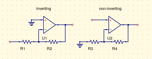 Inverting and non-inverting op amp configurations