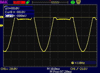 oscilloscope screen shot of the ringing voltage, showing that it is 88V peak to peak