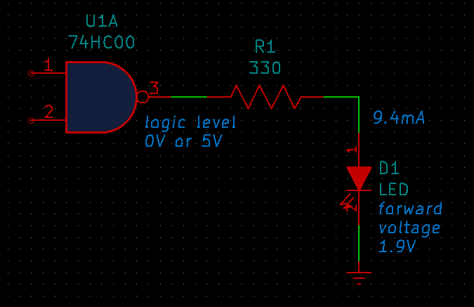 driving an LED from a CMOS output via a resistor