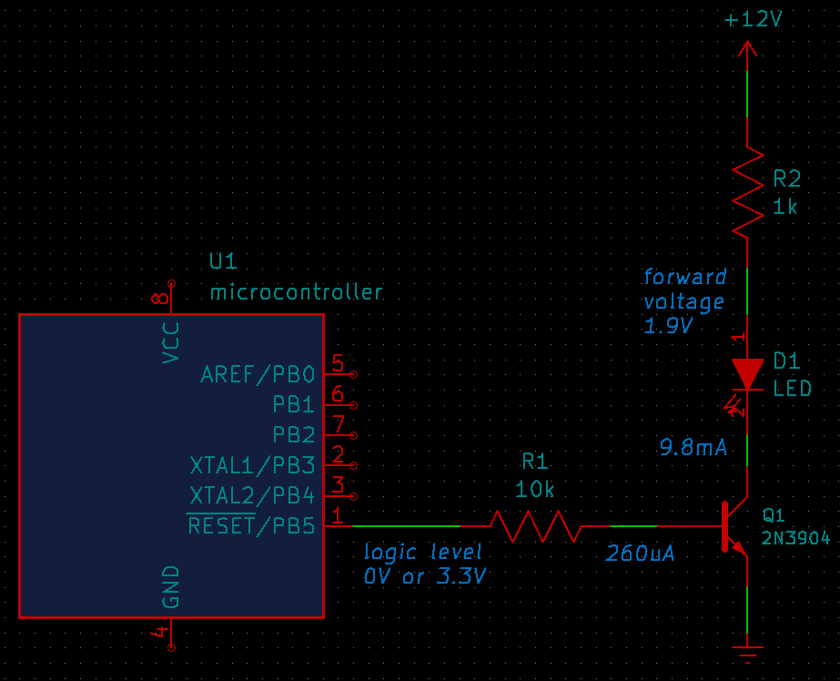driving an LED from a logic output with a transistor switch