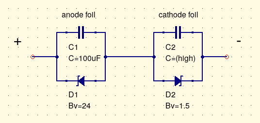 Simplified equivalent circuit for an electrolytic capacitor