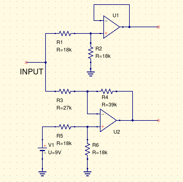 two op amps
driven by a common input