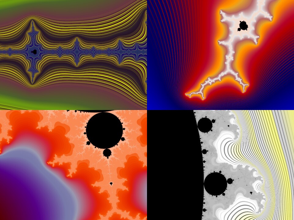 thumbnails of different regions of the Mandelbrot set