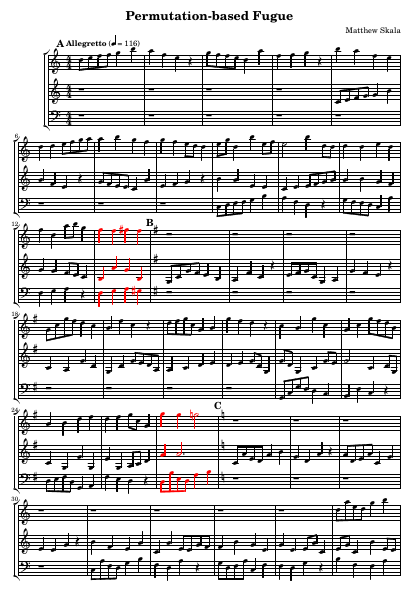 first page of finished score, transitions highlighted