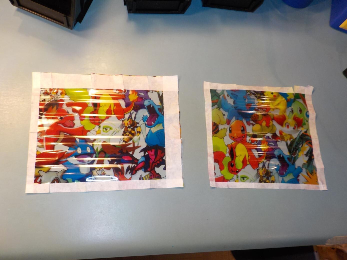 Pokemon hydrographics films with snipped tape edges