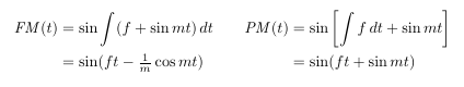 equations for phase and frequency modulation