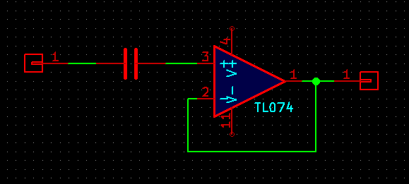 AC-coupled buffer with capacitor (won't work!)