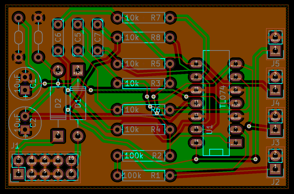 a badly designed PCB with the ground pour shown