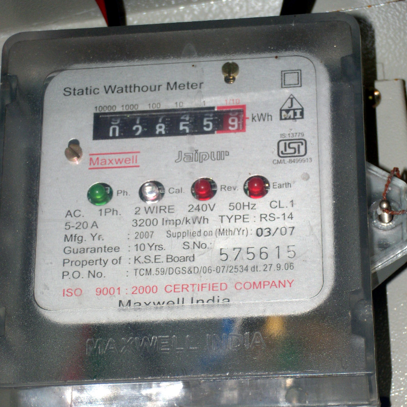 Photo of an electric
watt-hour meter