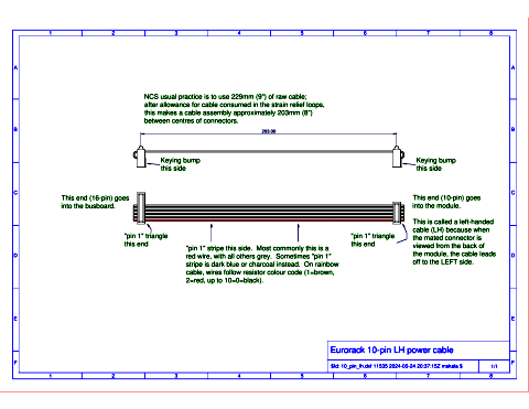 Mechanical drawing of a left-handed 10-pin Eurorack ribbon power cable