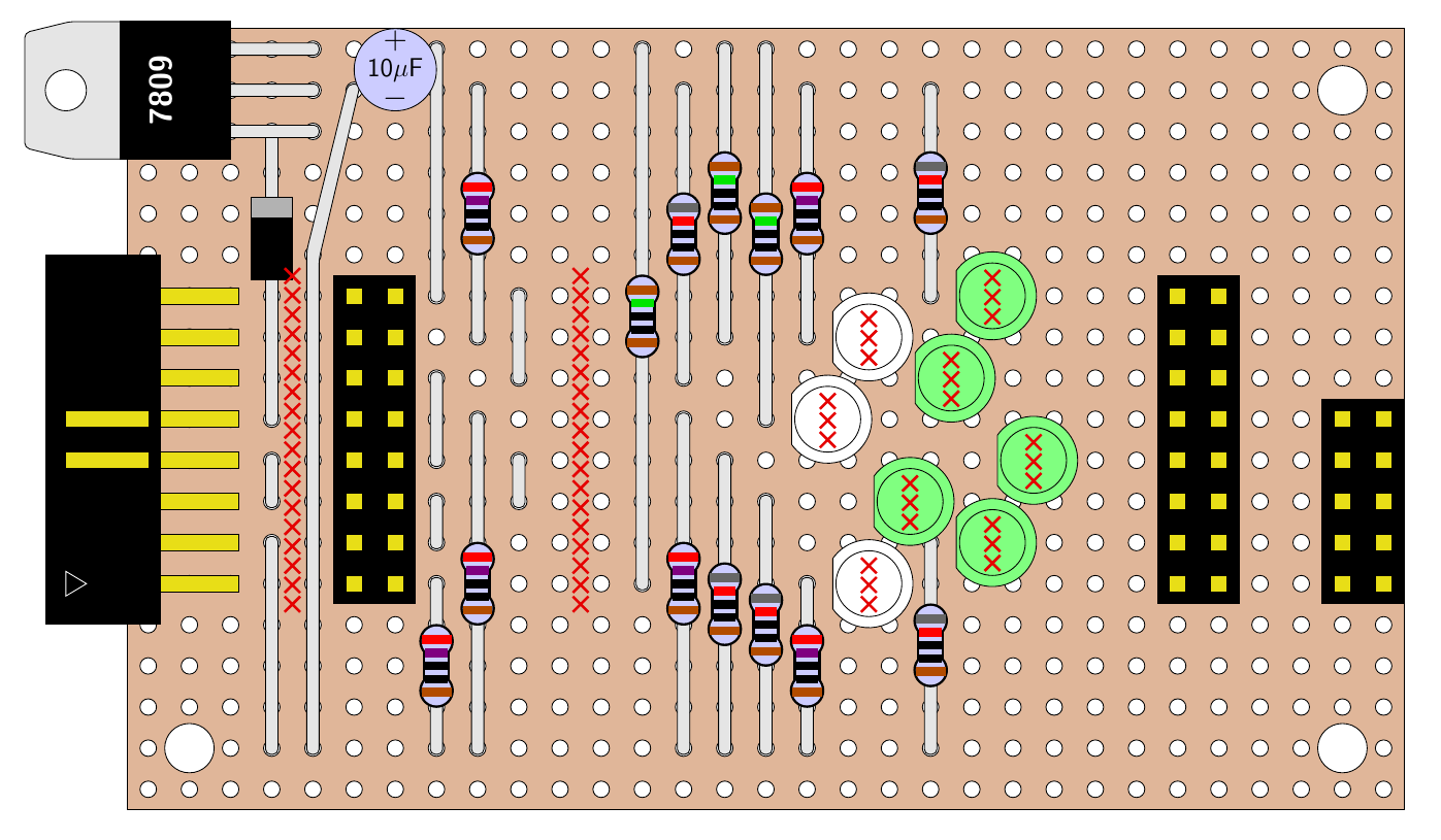 Stripboard layout for cable tester (link is to PDF)