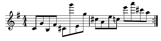 music notation for tracing the cycle around the tesseract