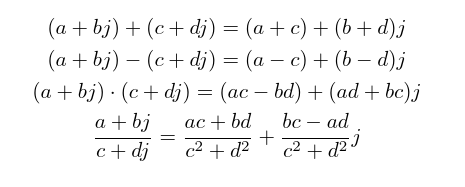 formulas for basic arithmetic on complex numbers